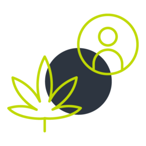 Line drawing of a cannabis leaf in front of a dark circle, with a user avatar icon outlined in yellow in the upper right corner—perfect for a mobile smoke shop based in Winter Haven, Florida.